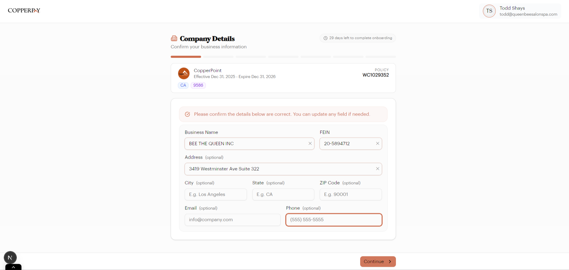 Company details wizard step