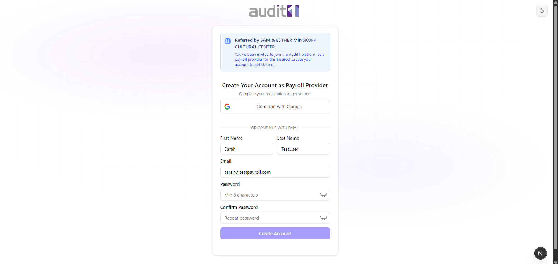 Registration page — employer referral